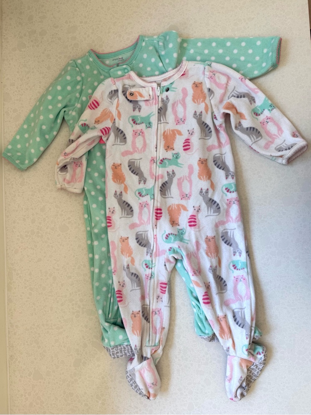 Carter's Mint Polka Dot & Cat Print Footed One-Pieces 12M